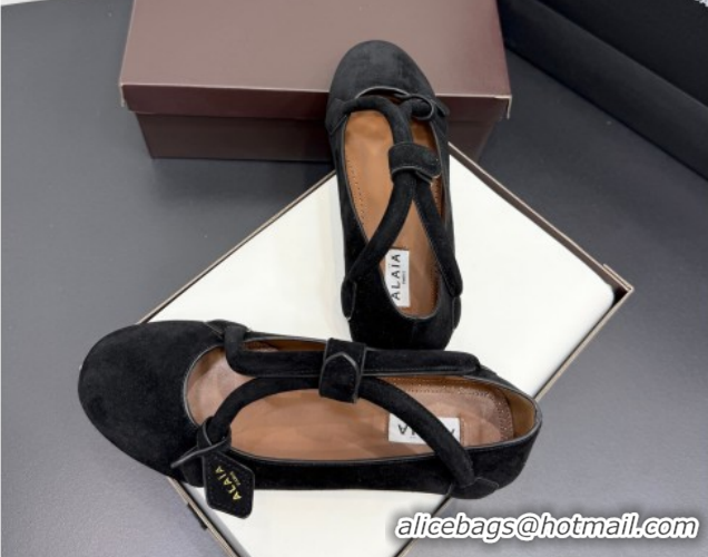 Best Product Alaia Architectura Ballet Flats in Suede with Strap Black 2025 AL020701