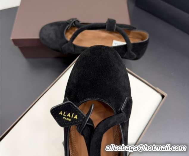 Best Product Alaia Architectura Ballet Flats in Suede with Strap Black 2025 AL020701