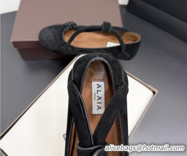 Best Product Alaia Architectura Ballet Flats in Suede with Strap Black 2025 AL020701