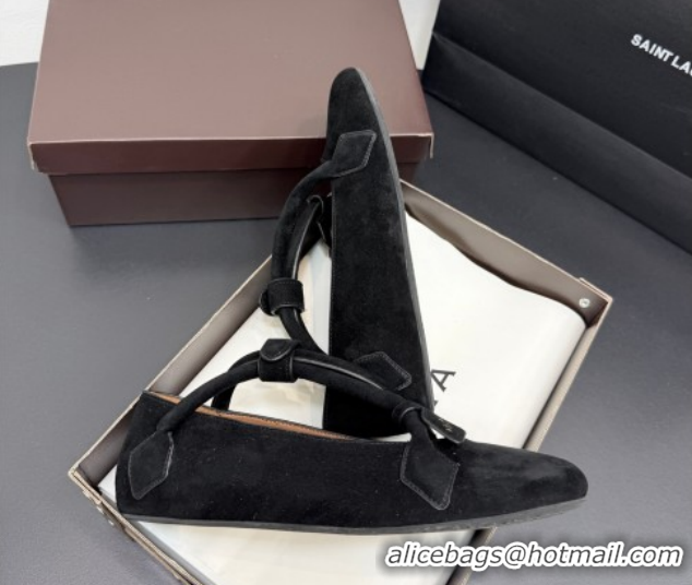 Best Product Alaia Architectura Ballet Flats in Suede with Strap Black 2025 AL020701