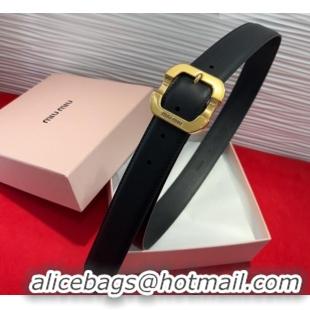 Best Quality Miu Miu Supple Calfskin Belt 3.4cm with Gold-Tone Square Buckle 2012025 Black 2025