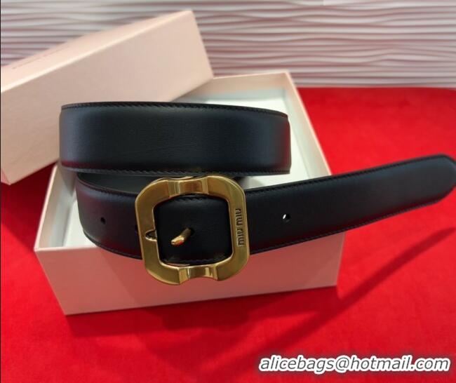 Best Quality Miu Miu Supple Calfskin Belt 3.4cm with Gold-Tone Square Buckle 2012025 Black 2025