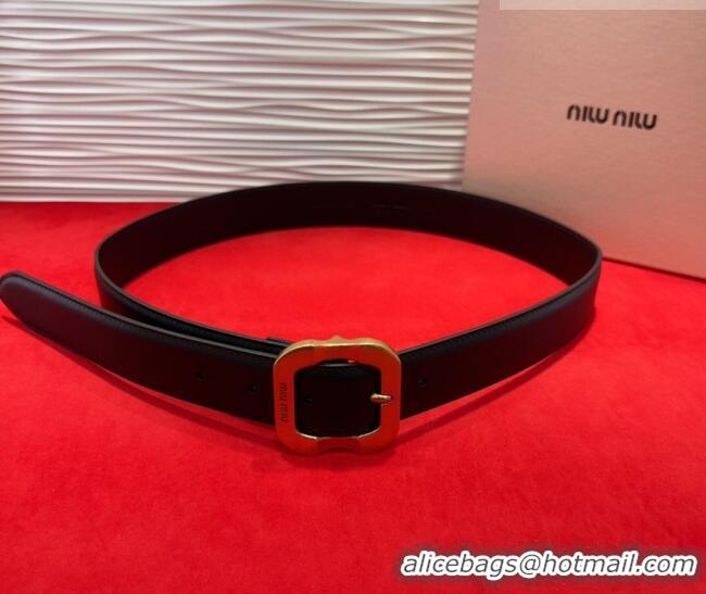 Best Quality Miu Miu Supple Calfskin Belt 3.4cm with Gold-Tone Square Buckle 2012025 Black 2025