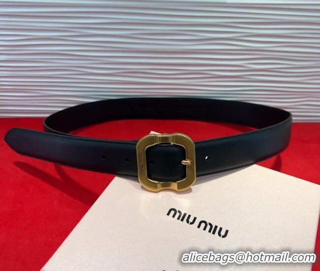 Best Quality Miu Miu Supple Calfskin Belt 3.4cm with Gold-Tone Square Buckle 2012025 Black 2025