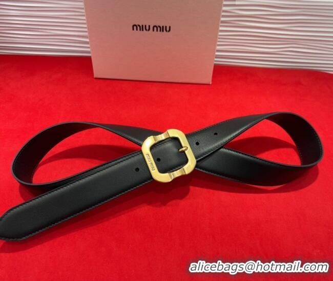 Best Quality Miu Miu Supple Calfskin Belt 3.4cm with Gold-Tone Square Buckle 2012025 Black 2025