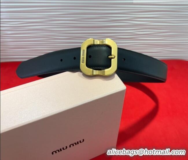 Best Quality Miu Miu Supple Calfskin Belt 3.4cm with Gold-Tone Square Buckle 2012025 Black 2025