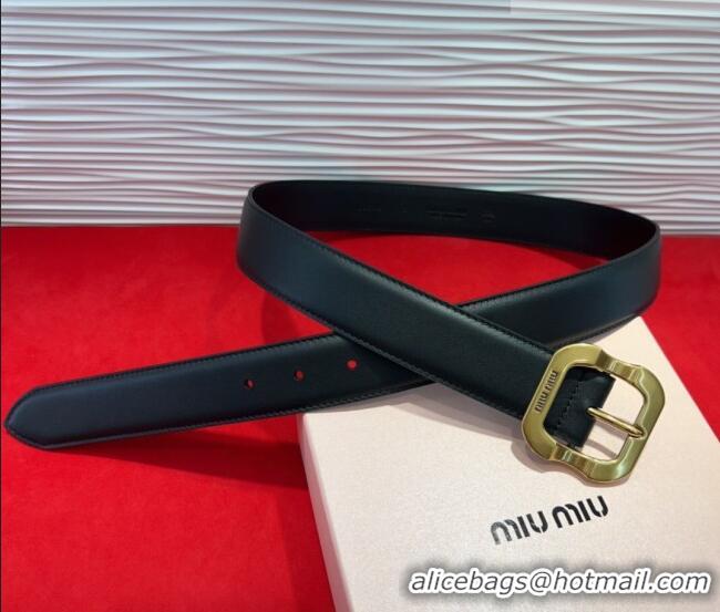Best Quality Miu Miu Supple Calfskin Belt 3.4cm with Gold-Tone Square Buckle 2012025 Black 2025