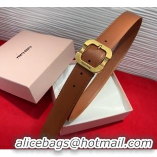 Best Quality Miu Miu Supple Calfskin Belt 3.4cm with Gold-Tone Square Buckle 2012025 Brown 2025