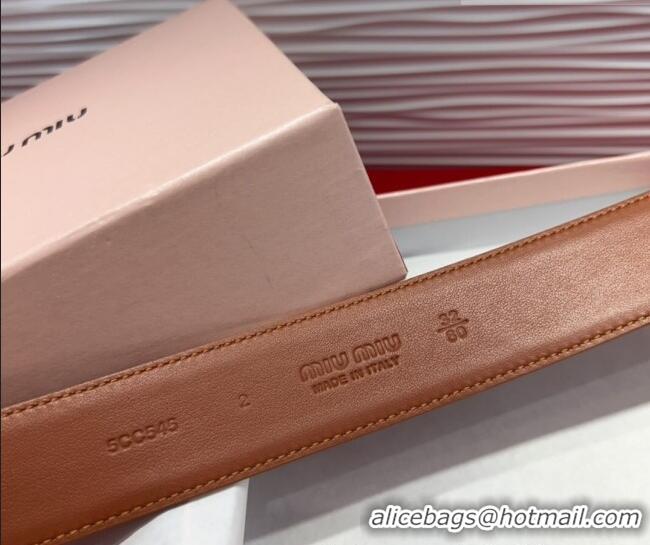 Best Quality Miu Miu Supple Calfskin Belt 3.4cm with Gold-Tone Square Buckle 2012025 Brown 2025