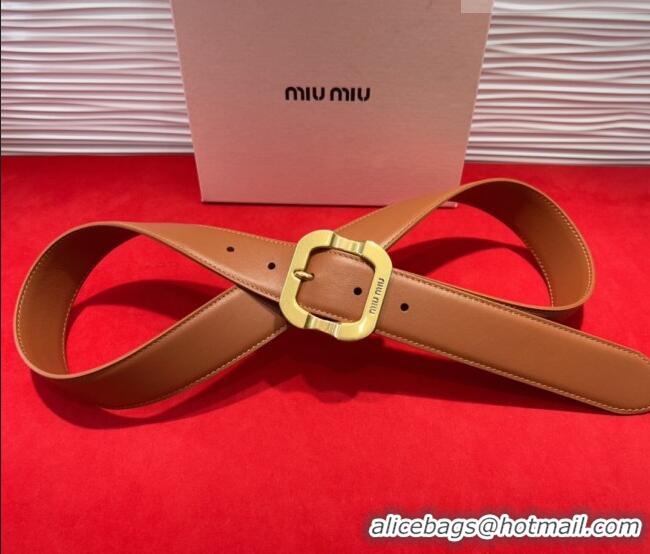 Best Quality Miu Miu Supple Calfskin Belt 3.4cm with Gold-Tone Square Buckle 2012025 Brown 2025