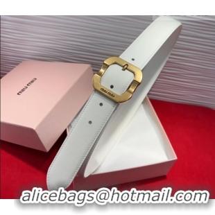 Trendy Design Miu Miu Supple Calfskin Belt 3.4cm with Gold-Tone Square Buckle 2012025 White 2025