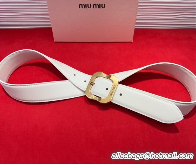 Trendy Design Miu Miu Supple Calfskin Belt 3.4cm with Gold-Tone Square Buckle 2012025 White 2025