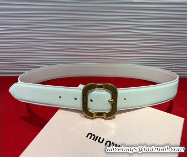Trendy Design Miu Miu Supple Calfskin Belt 3.4cm with Gold-Tone Square Buckle 2012025 White 2025