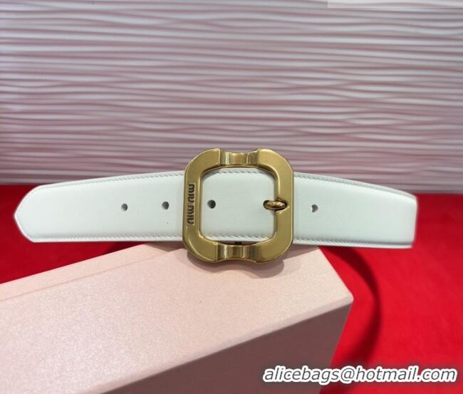 Trendy Design Miu Miu Supple Calfskin Belt 3.4cm with Gold-Tone Square Buckle 2012025 White 2025