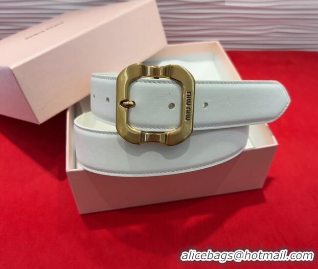 Trendy Design Miu Miu Supple Calfskin Belt 3.4cm with Gold-Tone Square Buckle 2012025 White 2025