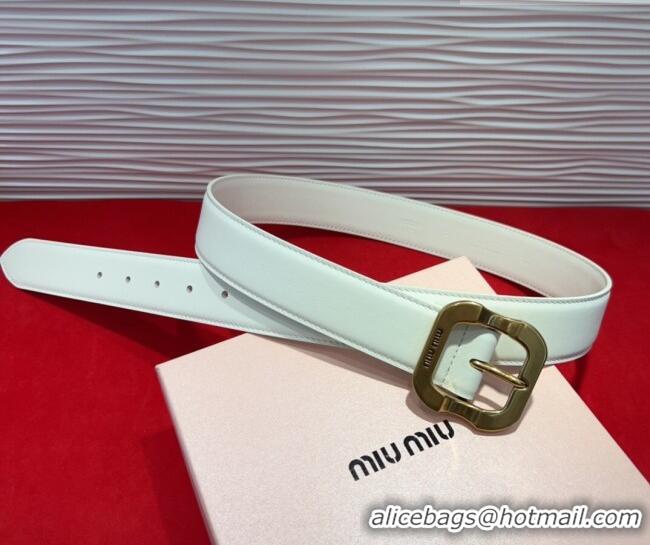 Trendy Design Miu Miu Supple Calfskin Belt 3.4cm with Gold-Tone Square Buckle 2012025 White 2025