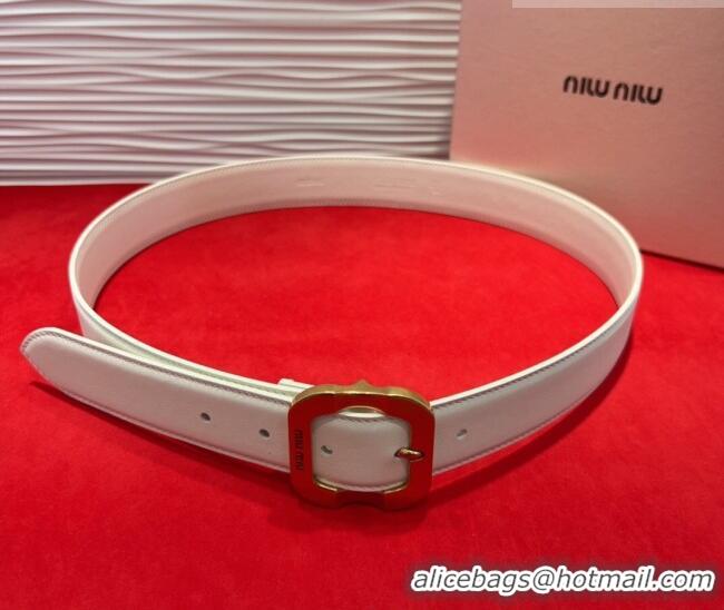 Trendy Design Miu Miu Supple Calfskin Belt 3.4cm with Gold-Tone Square Buckle 2012025 White 2025