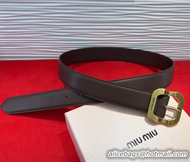 Trendy Design Miu Miu Supple Calfskin Belt 3.4cm with Gold-Tone Square Buckle 2012025 Fondant Brown 2025