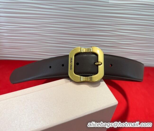 Trendy Design Miu Miu Supple Calfskin Belt 3.4cm with Gold-Tone Square Buckle 2012025 Fondant Brown 2025