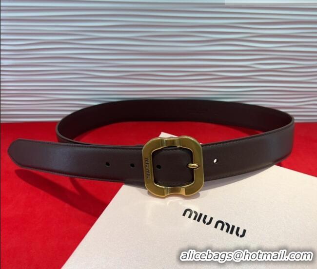 Trendy Design Miu Miu Supple Calfskin Belt 3.4cm with Gold-Tone Square Buckle 2012025 Fondant Brown 2025