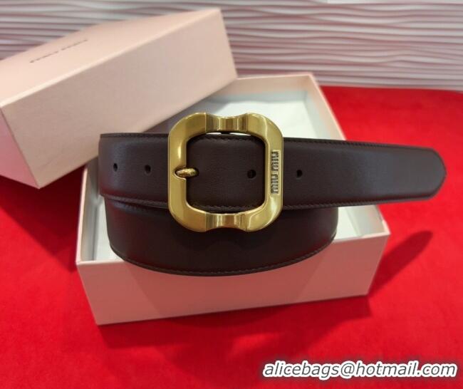 Trendy Design Miu Miu Supple Calfskin Belt 3.4cm with Gold-Tone Square Buckle 2012025 Fondant Brown 2025