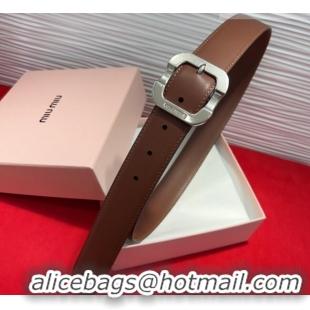 Top Quality Miu Miu Supple Calfskin Belt 3.4cm with Silver-Tone Square Buckle 2012025 Dark Brown 2025