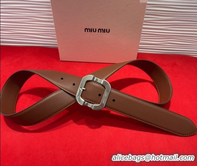 Top Quality Miu Miu Supple Calfskin Belt 3.4cm with Silver-Tone Square Buckle 2012025 Dark Brown 2025