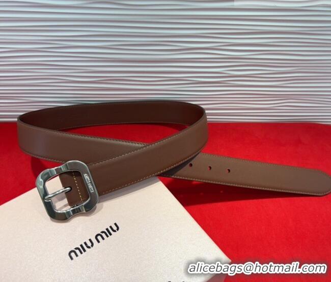 Top Quality Miu Miu Supple Calfskin Belt 3.4cm with Silver-Tone Square Buckle 2012025 Dark Brown 2025