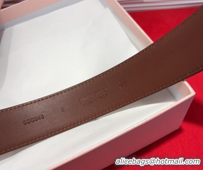 Top Quality Miu Miu Supple Calfskin Belt 3.4cm with Silver-Tone Square Buckle 2012025 Dark Brown 2025