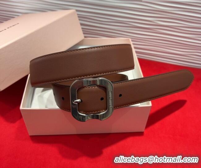 Top Quality Miu Miu Supple Calfskin Belt 3.4cm with Silver-Tone Square Buckle 2012025 Dark Brown 2025