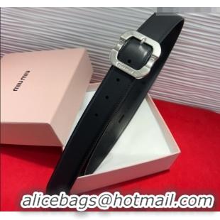Buy Fashionable Miu Miu Supple Calfskin Belt 3.4cm with Silver-Tone Square Buckle 2012025 Black 2025