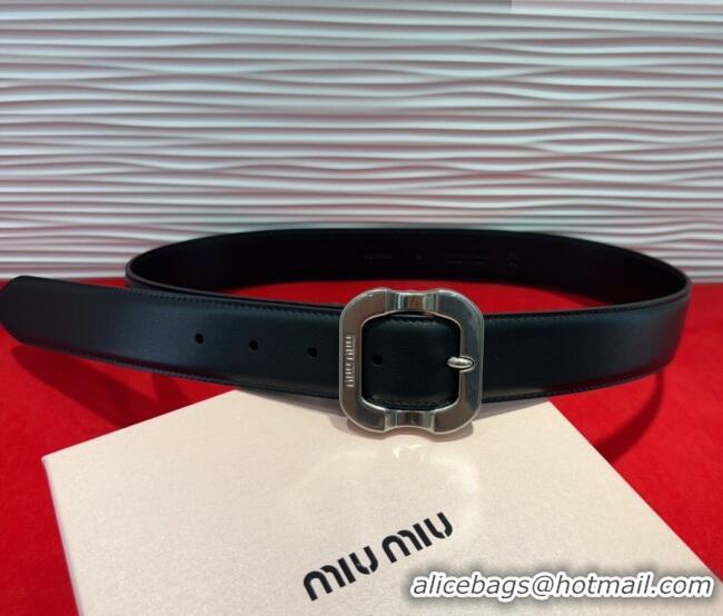 Buy Fashionable Miu Miu Supple Calfskin Belt 3.4cm with Silver-Tone Square Buckle 2012025 Black 2025