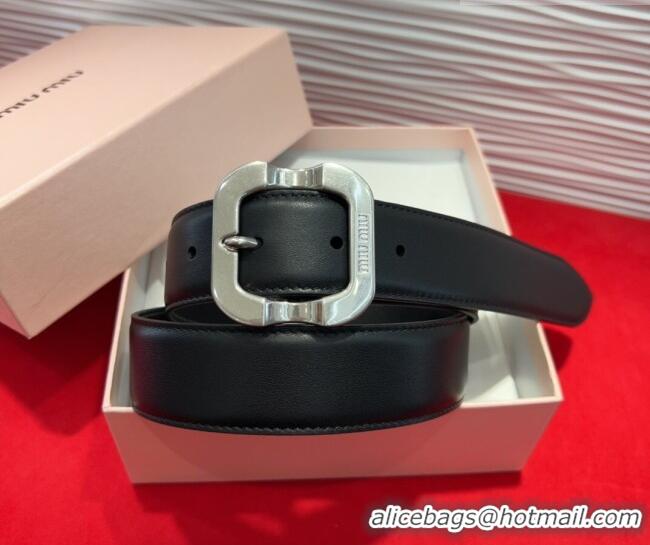 Buy Fashionable Miu Miu Supple Calfskin Belt 3.4cm with Silver-Tone Square Buckle 2012025 Black 2025