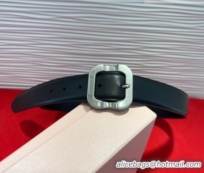 Buy Fashionable Miu Miu Supple Calfskin Belt 3.4cm with Silver-Tone Square Buckle 2012025 Black 2025