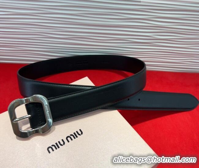 Buy Fashionable Miu Miu Supple Calfskin Belt 3.4cm with Silver-Tone Square Buckle 2012025 Black 2025