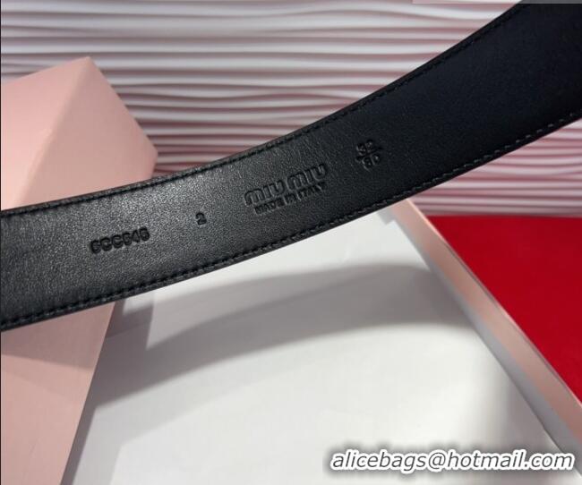 Buy Fashionable Miu Miu Supple Calfskin Belt 3.4cm with Silver-Tone Square Buckle 2012025 Black 2025