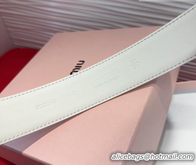 Well Crafted Miu Miu Supple Calfskin Belt 3.4cm with Silver-Tone Square Buckle 2012025 White 2025