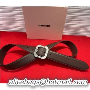 Discount Miu Miu Supple Calfskin Belt 3.4cm with Silver-Tone Square Buckle 2012025 Fondant Brown 2025