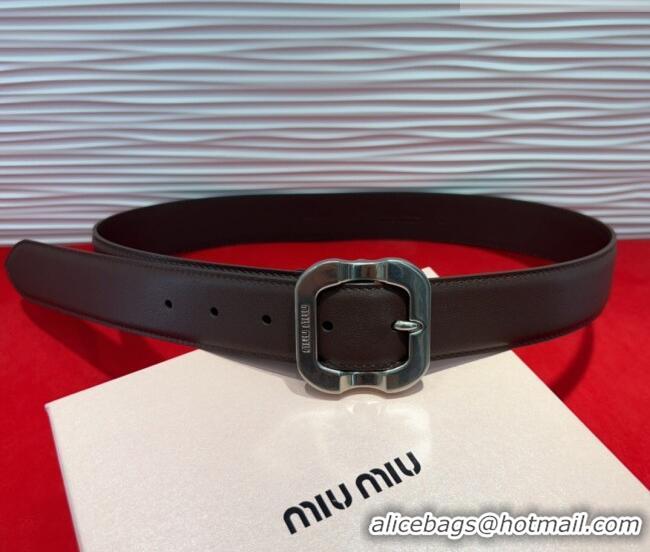 Discount Miu Miu Supple Calfskin Belt 3.4cm with Silver-Tone Square Buckle 2012025 Fondant Brown 2025