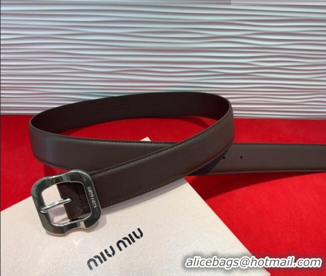 Discount Miu Miu Supple Calfskin Belt 3.4cm with Silver-Tone Square Buckle 2012025 Fondant Brown 2025