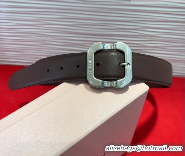 Discount Miu Miu Supple Calfskin Belt 3.4cm with Silver-Tone Square Buckle 2012025 Fondant Brown 2025