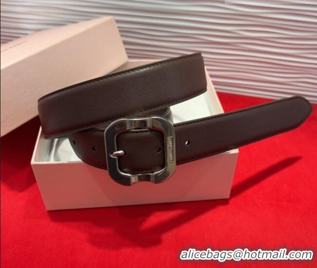 Discount Miu Miu Supple Calfskin Belt 3.4cm with Silver-Tone Square Buckle 2012025 Fondant Brown 2025