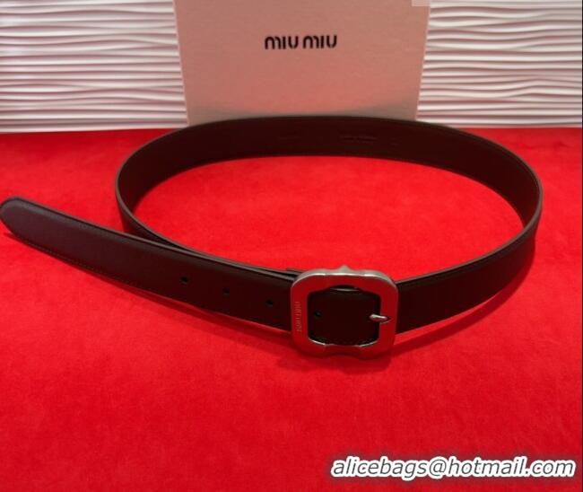 Discount Miu Miu Supple Calfskin Belt 3.4cm with Silver-Tone Square Buckle 2012025 Fondant Brown 2025