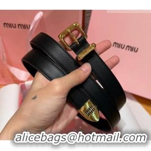 Famous Brand Miu Miu Women's Leather Belt 2cm 0617 Black/Gold 2025