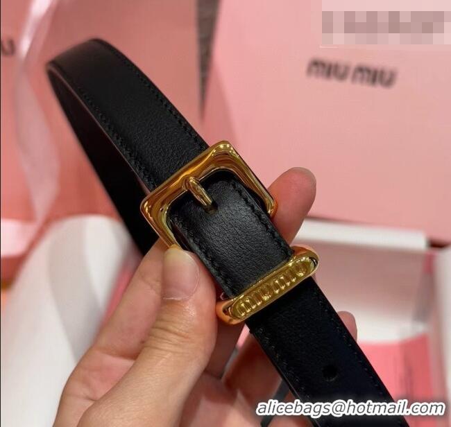 Famous Brand Miu Miu Women's Leather Belt 2cm 0617 Black/Gold 2025