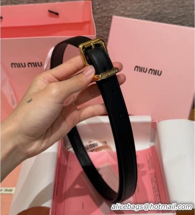 Famous Brand Miu Miu Women's Leather Belt 2cm 0617 Black/Gold 2025