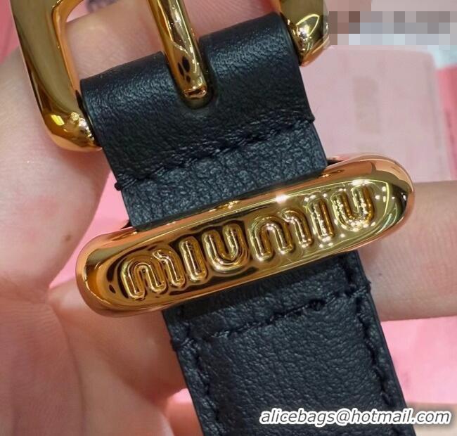 Famous Brand Miu Miu Women's Leather Belt 2cm 0617 Black/Gold 2025