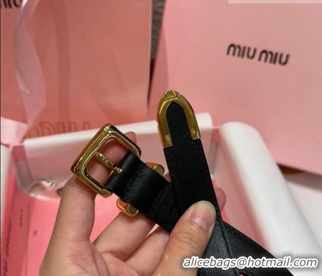 Famous Brand Miu Miu Women's Leather Belt 2cm 0617 Black/Gold 2025