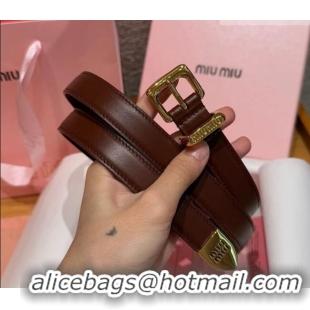 Buy Fashionable Miu Miu Women's Leather Belt 2cm 0617 Brown/Gold 2025