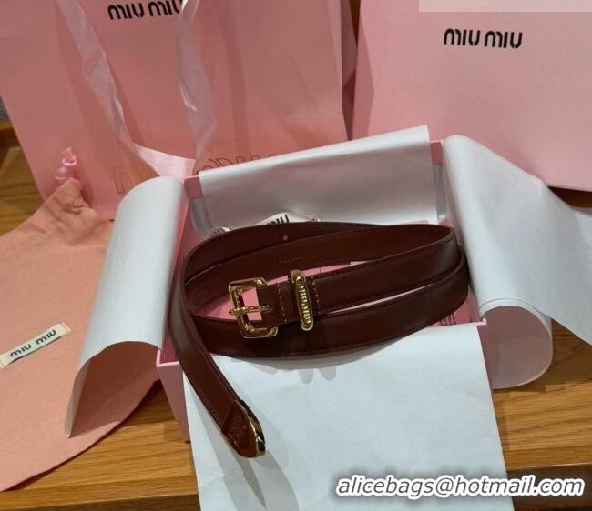 Buy Fashionable Miu Miu Women's Leather Belt 2cm 0617 Brown/Gold 2025